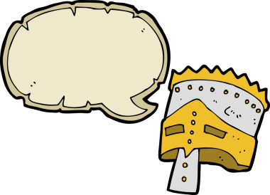 Bir insan tarafından çizilmiş konuşma balonlu karikatür kralının zırhı.