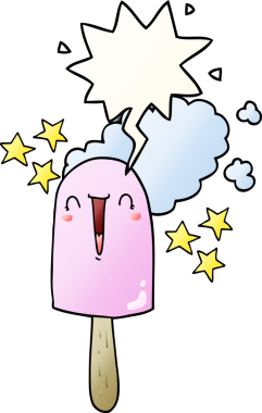 Tatlı buz lolipopu, bir insan tarafından çizilmiş yumuşak eğimli konuşma baloncuğu.