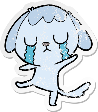 Bir insan tarafından çizilmiş ağlayan şirin bir köpeğin sıkıntılı çıkartması.