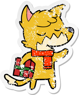 Bir insan tarafından çizilmiş Noel hediyesi olan dost canlısı bir tilkinin sıkıntılı çıkartması.