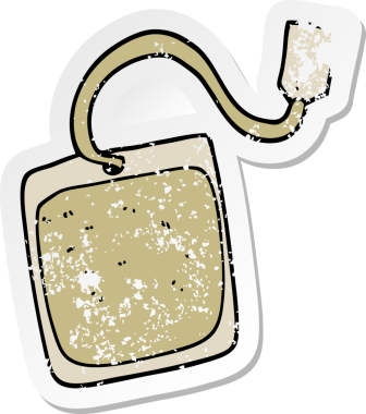 Bir insan tarafından çizilmiş bir çay poşetinin sıkıntılı çıkartması.