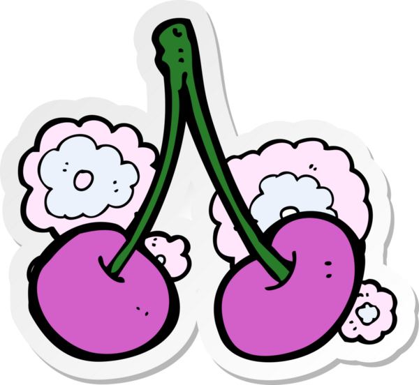 Bir insan tarafından çizilmiş kiraz karikatürü çıkartması.