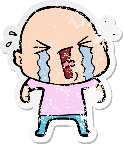 Bir insan tarafından çizilmiş ağlayan kel bir adamın sıkıntılı çıkartması.