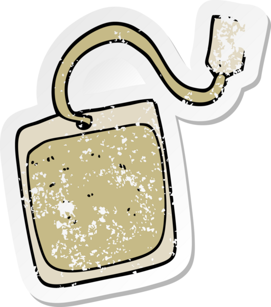 Bir insan tarafından çizilmiş bir çay poşetinin sıkıntılı çıkartması.