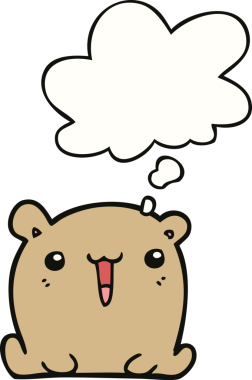 Bir insan tarafından çizilmiş düşünce baloncuğu olan sevimli çizgi film ayısı.