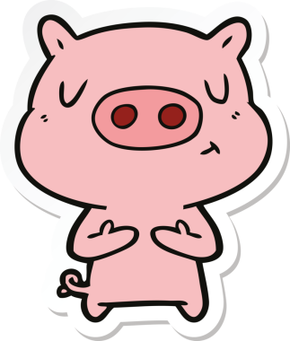 Bir insan tarafından çizilmiş çizgi film içerikli bir domuzun çıkartması.