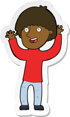 Bir insan tarafından çizilmiş mutlu bir çocuğun çıkartması.