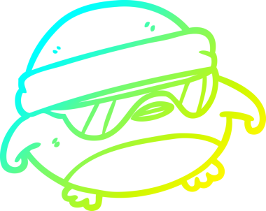 Soğuk gradyan çizgisi, bir insan tarafından çizilmiş güneş gözlüklü havalı bir noel Robin 'i çiziyor.