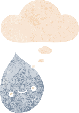 Düşünce baloncuklu karikatür yağmur damlası grunge sıkıntılı retro desen bir insan tarafından çizilmiş