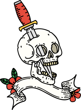 Bir insan tarafından çizilmiş geleneksel bir kafatası dövmesi.