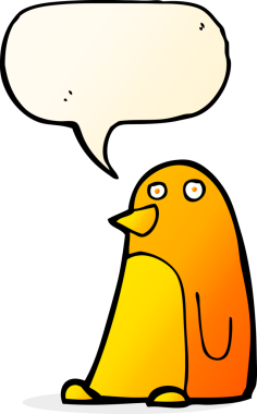 Bir insan tarafından çizilmiş konuşma balonlu çizgi film kuşu.