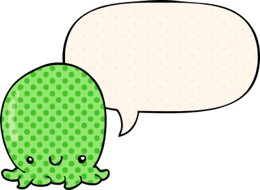 Bir insan tarafından çizilmiş çizgi roman tarzında konuşma balonu olan sevimli ahtapot.