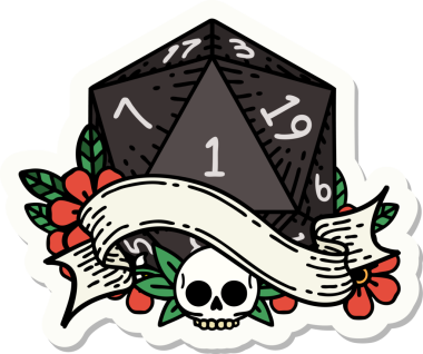 Bir insan tarafından çizilmiş doğal bir d20 zar etiketi.