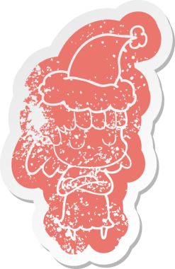 Garip bir çizgi film, ilgisiz bir kadının Noel Baba şapkası takmasının sıkıntılı bir çıkartması.