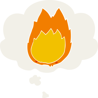 Düşünce baloncuğu olan çizgi film alevleri insan tarafından çizilmiş.