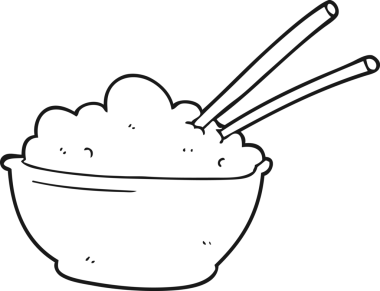 Bir insan tarafından çizilmiş siyah beyaz pirinç kasesi.