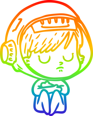 Gökkuşağı gradyan çizgi çizimi bir insan tarafından çizilmiş astronot bir kadın.