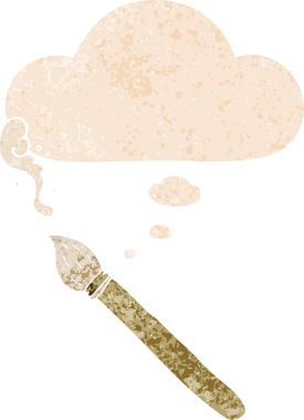 Düşünce baloncuklu karikatür fırçası grunge sıkıntılı retro desen bir insan tarafından çizilmiş