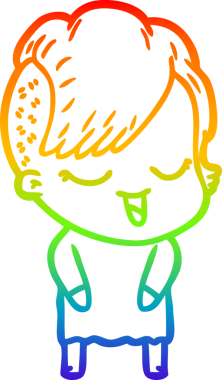 gökkuşağı gradyan çizimi mutlu bir çizgi film kızı bir insan tarafından çizildi