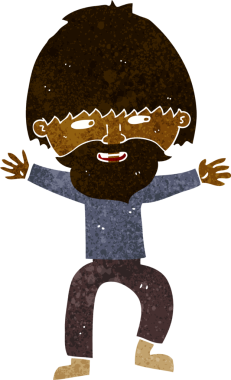 Bir insan tarafından çizilmiş sakallı mutlu adam çizgi filmi.