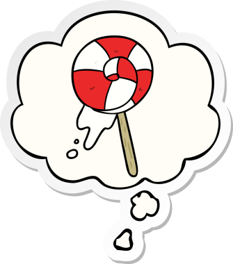 Düşünce baloncuklu çizgi film lolipopu bir insan tarafından çizilmiş bir çıkartma.