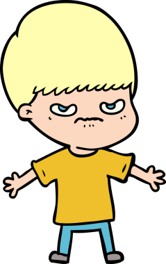 Bir insan tarafından çizilmiş sinirli çizgi film çocuğu.