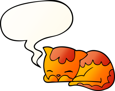 Çizgi film kedisi, bir insan tarafından çizilmiş yumuşak eğimli konuşma baloncuğuyla uyuyor.