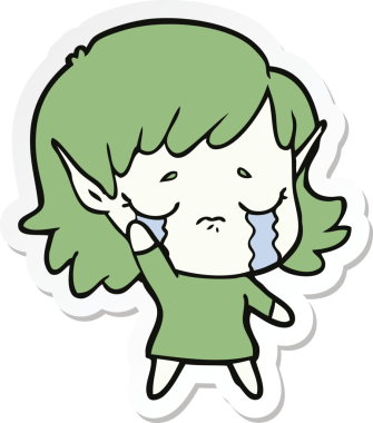 Bir insan tarafından çizilmiş ağlayan bir elf kızının çıkartması.