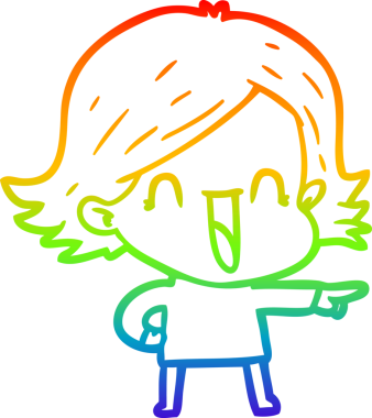 Gökkuşağı gradyan çizgi çizimi bir insan tarafından çizilmiş gülen bir kadın.