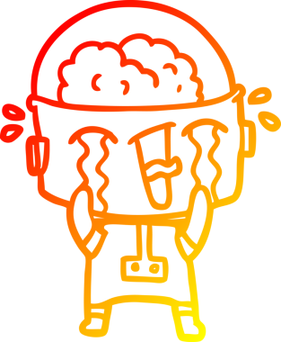 Bir insan tarafından çizilmiş, karikatür ağlayan robot çizimi.