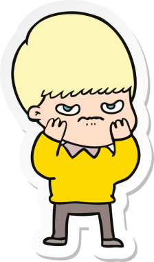 Bir insan tarafından çizilmiş kızgın bir çizgi film çocuğunun çıkartması.