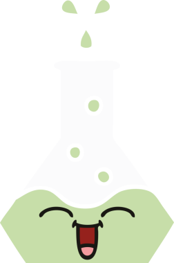 Bir insan tarafından çizilmiş bir bilim şişesinin düz renkli retro karikatürü