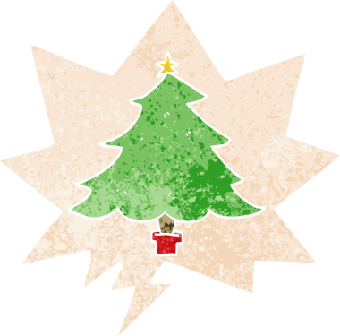 bir insan tarafından çizilmiş, grunge 'de konuşma baloncuğu olan karikatür noel ağacı.