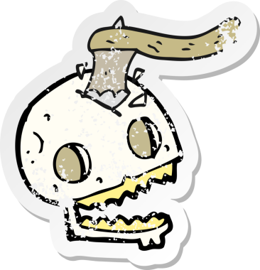 Bir insan tarafından çizilmiş kafatası içindeki bir baltanın gerilimli çıkartması.