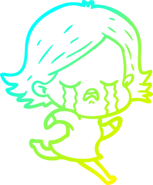 Bir insan tarafından çizilmiş koşarken ağlayan bir çizgi film kızı çizimi.