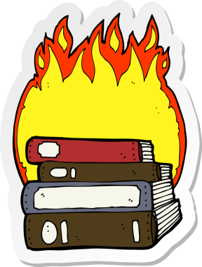 Bir insan tarafından çizilmiş kitapları yakan bir çizgi filmin çıkartması.