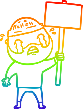 Gökkuşağı gradyan çizimi. Bir insan tarafından çizilmiş ağlayan sakallı bir protestocu.