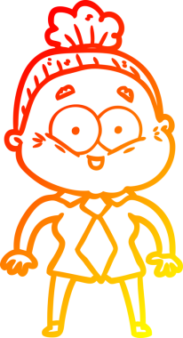 Bir insan tarafından çizilmiş mutlu, yaşlı bir kadının sıcak çizgi çizimi.