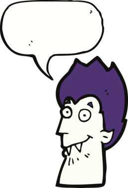 Bir insan tarafından çizilmiş konuşma balonlu vampir kafası.