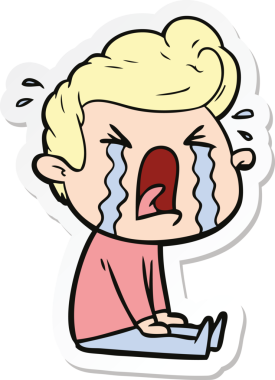 Bir insan tarafından çizilmiş ağlayan bir karikatür çıkartması.