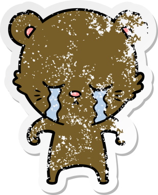 Bir insan tarafından çizilmiş ağlayan çizgi film ayısının sıkıntılı çıkartması.