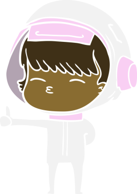 Düz renkli çizgi film meraklısı astronot bir insan tarafından çizilmiş başparmakları veriyor