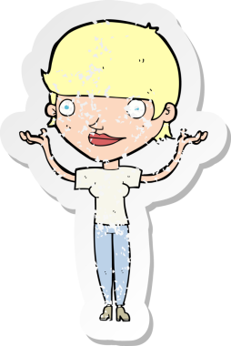 Bir insan tarafından çekilen kollarını havada tutan karikatür bir kadının gerilimli çıkartması.