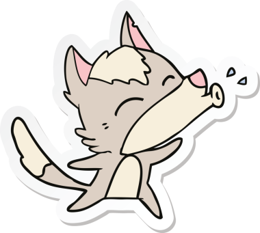 Bir insan tarafından çizilmiş uluyan kurt çizgi filminin çıkartması.