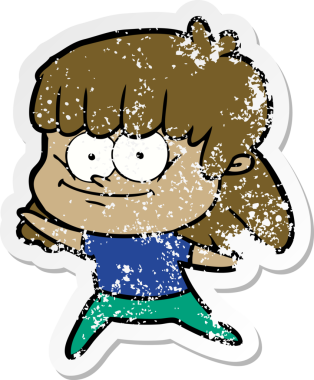 Bir insan tarafından çizilmiş gülümseyen bir karikatür çıkartması.