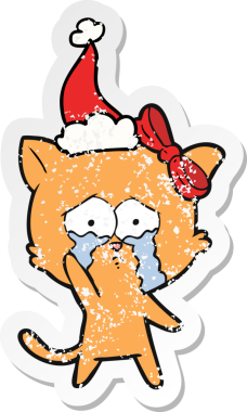 Bir insan tarafından çizilmiş Noel Baba şapkası takan bir kedinin çizilmiş el yazısı.