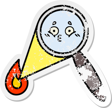 Bir insan tarafından çizilmiş sevimli bir çizgi film büyüteçinin sıkıntılı çıkartması.