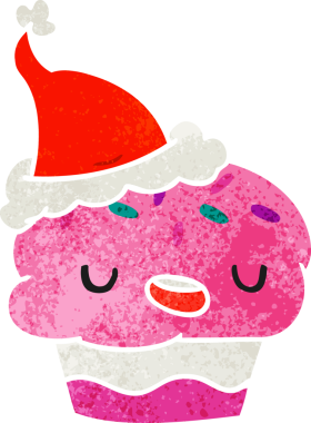 Bir insan tarafından çizilmiş Kawaii kekinin Noel karikatürü.