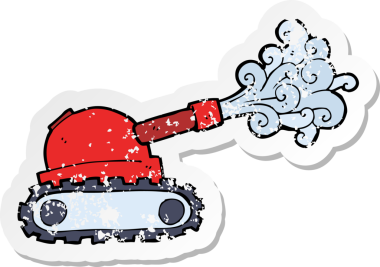 Bir insan tarafından çizilmiş karikatür tankının gerilimli etiketi.