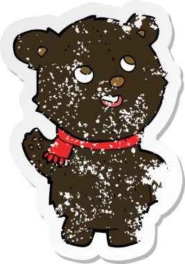 Bir insan tarafından çizilmiş şirin bir siyah ayı yavrusunun gerilmiş çıkartması.